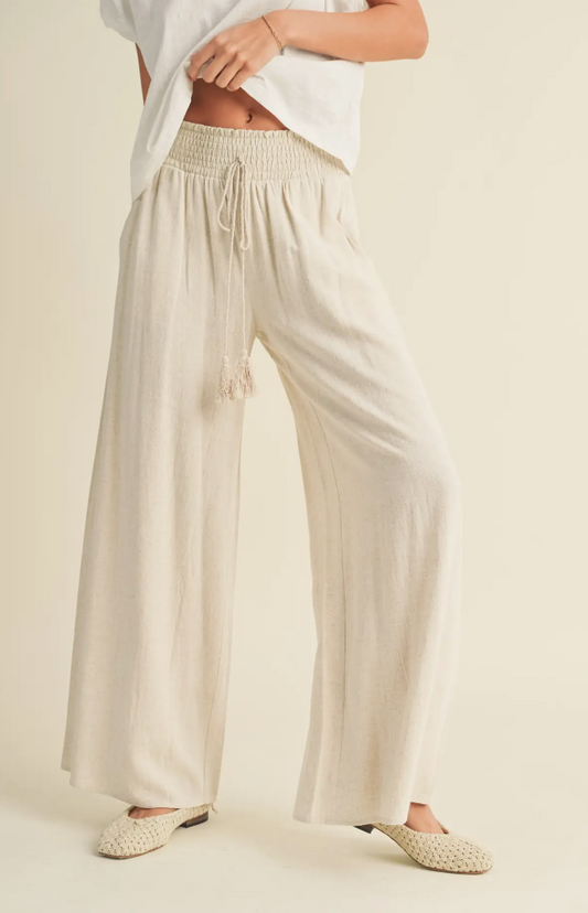 Oatmeal Linen Smocked Pants