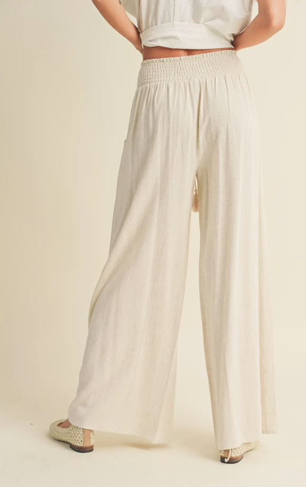 Oatmeal Linen Smocked Pants