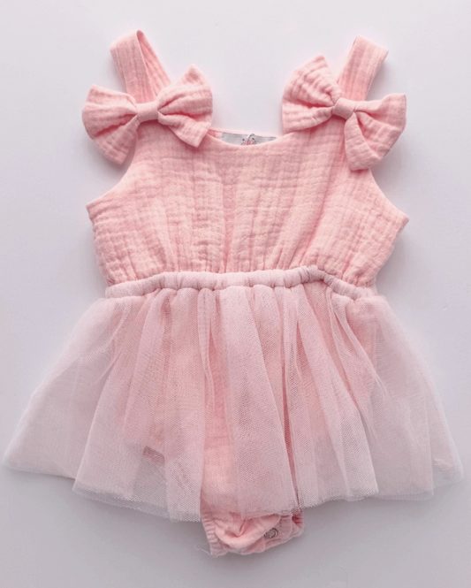 Dawsyn Pink Bow Tulle Romper