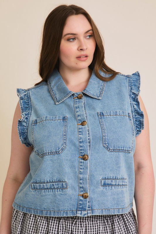 Ruffle Denim Vest