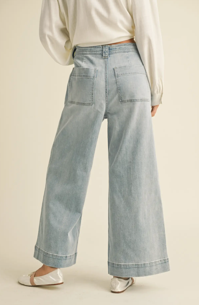 Washed Denim Tie Waist Pants