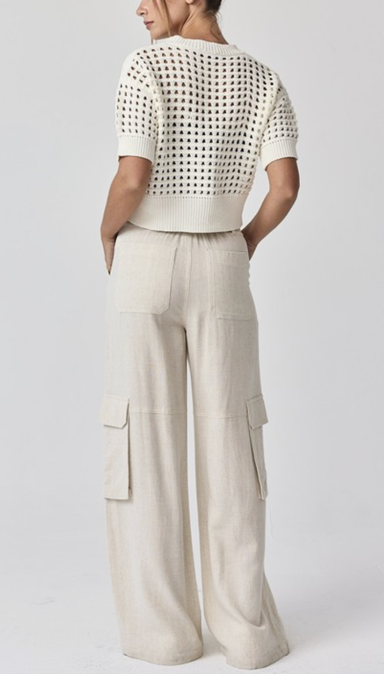 Khaki Wide Leg Cargo Pants