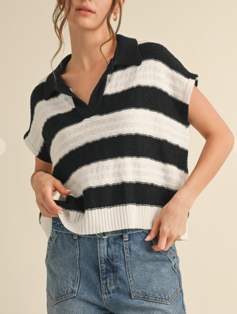 B+W Stripe Knit Top