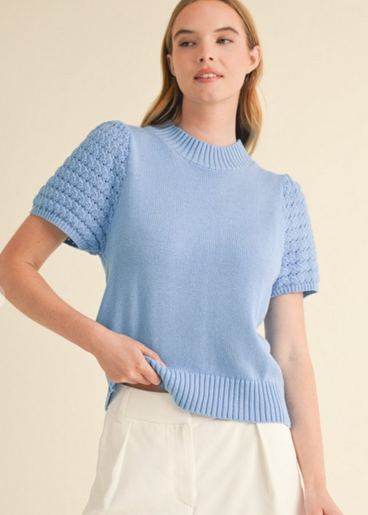Light Blue Puff Sleeve Blouse
