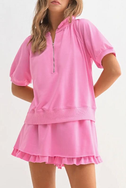 Pink Ruffle Zip Top + Skort Set