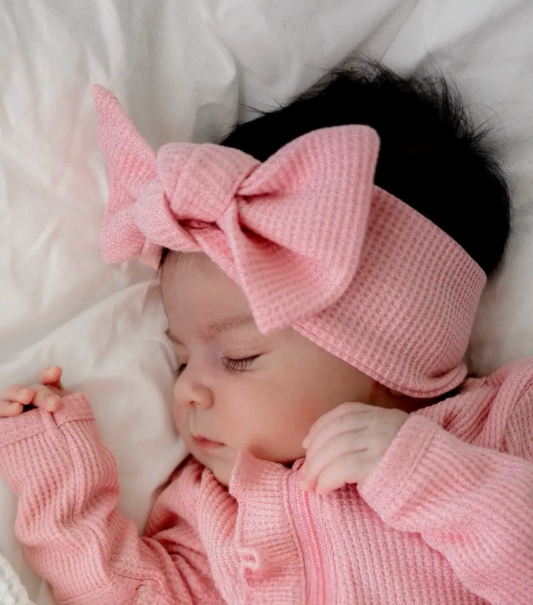 Pink Waffle Knit Bow