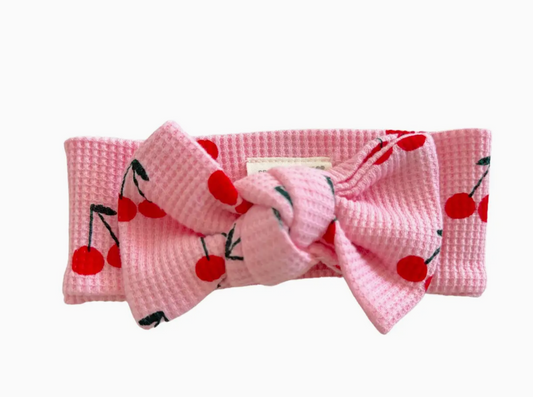 Pink Cherries Waffle Knit Bow