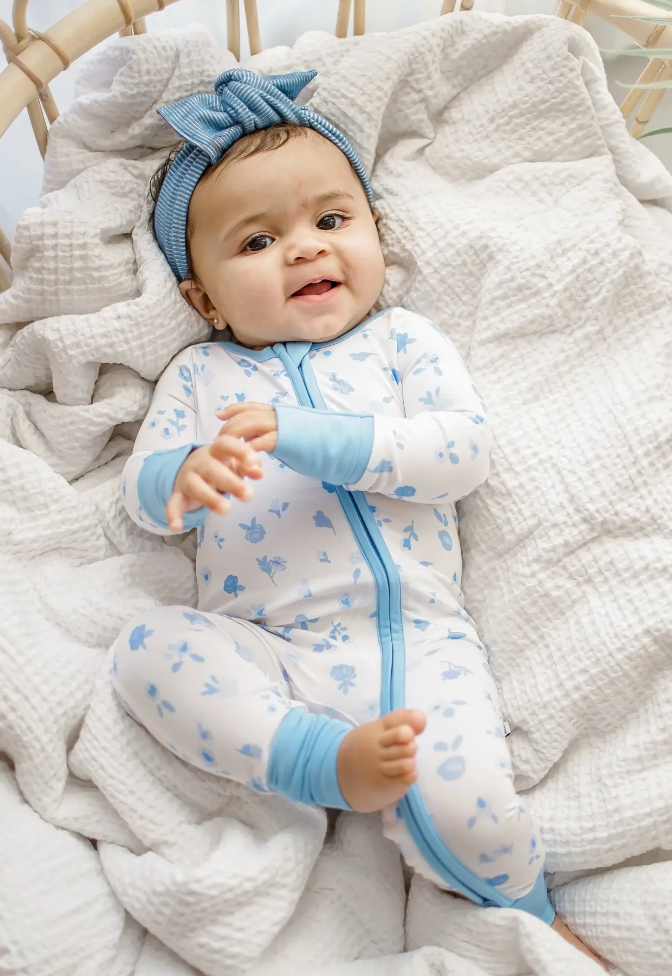 Blue Ditzy Floral Zip Onesie