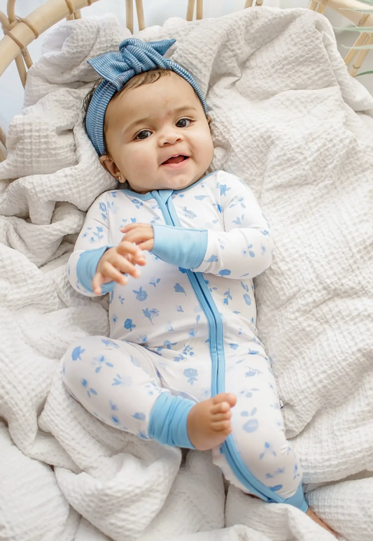 Blue Ditzy Floral Zip Onesie