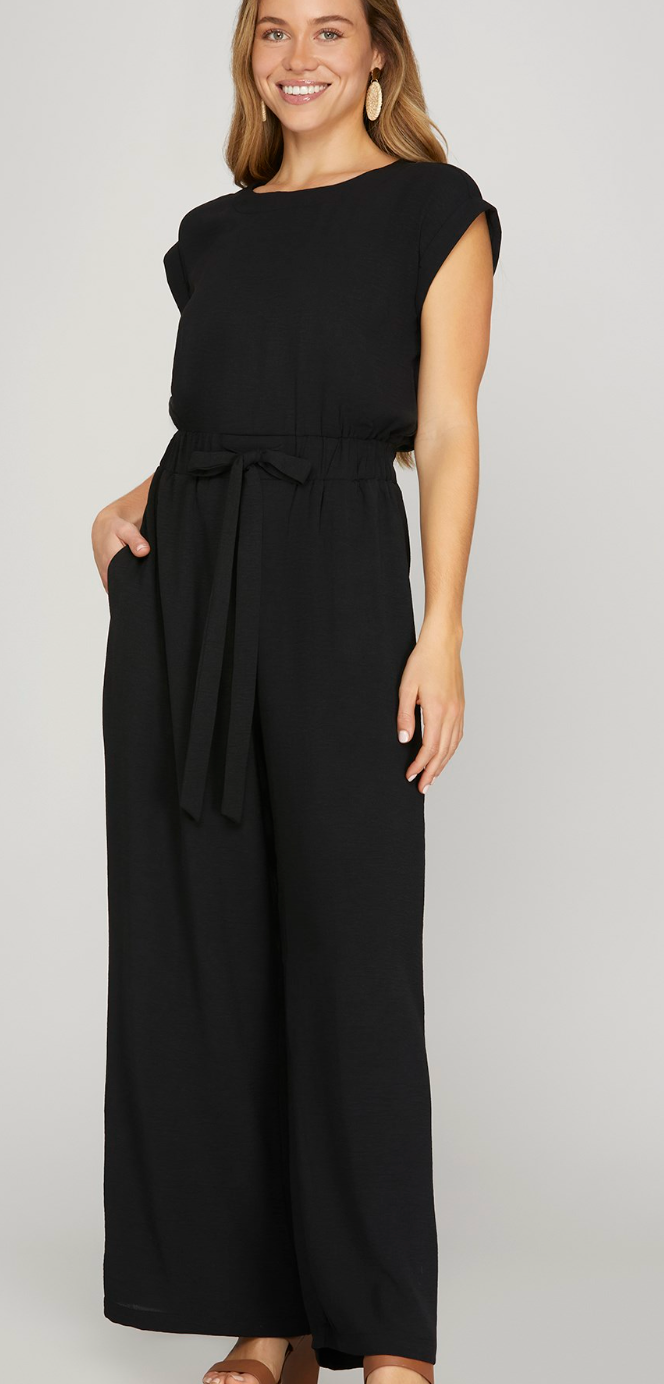 Black Sleeveless Front Tie Jumpsuit