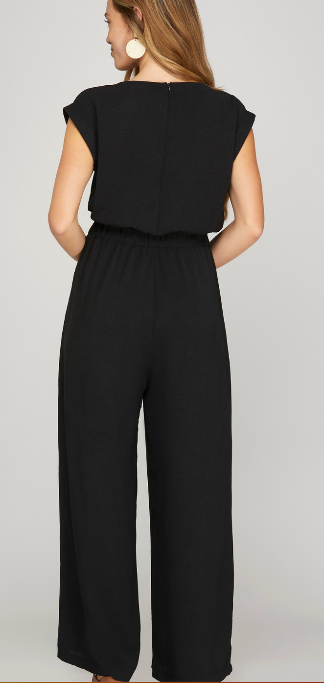 Black Sleeveless Front Tie Jumpsuit