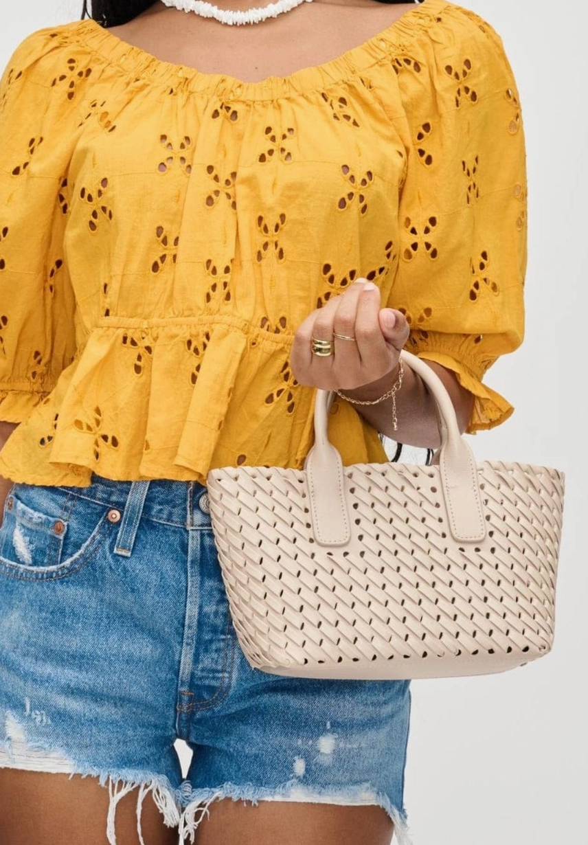 Ivory Mini Woven Purse Tote