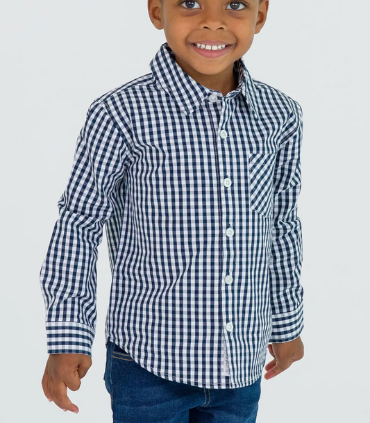 Ruffle Butts Navy Gingham Button Down