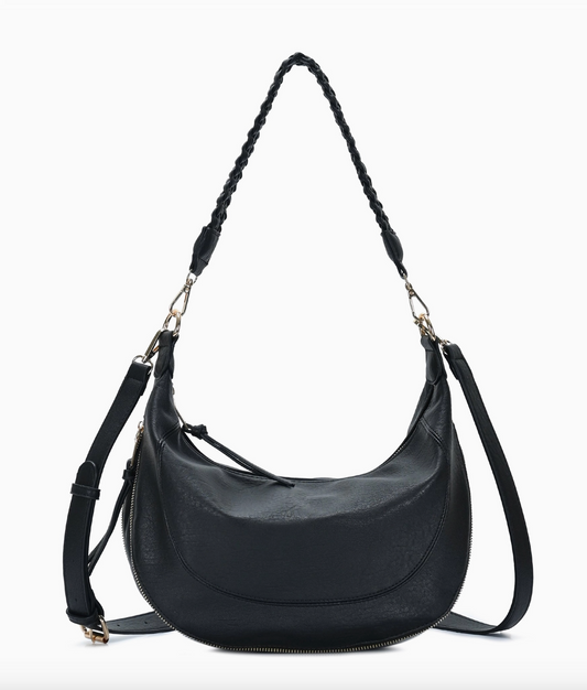 Anitra Black Braided Crossbody Bag