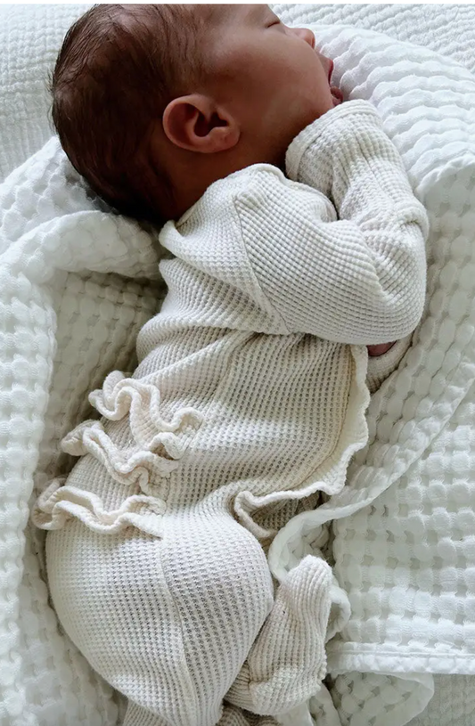 Spearmint Love White Waffle Ruffle Onesie