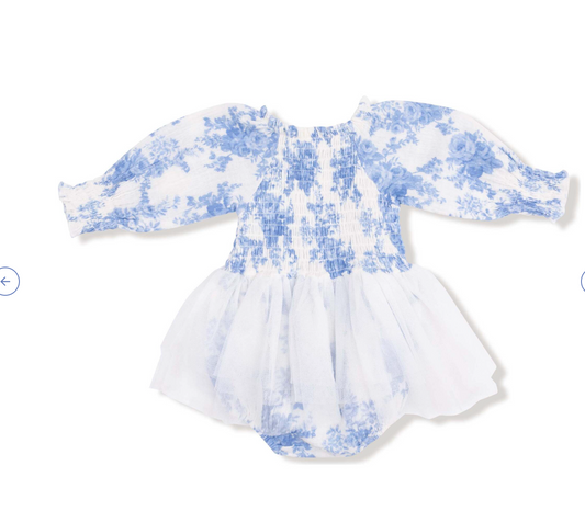 Angel Dear Floral Blue Smocked Tutu Romper