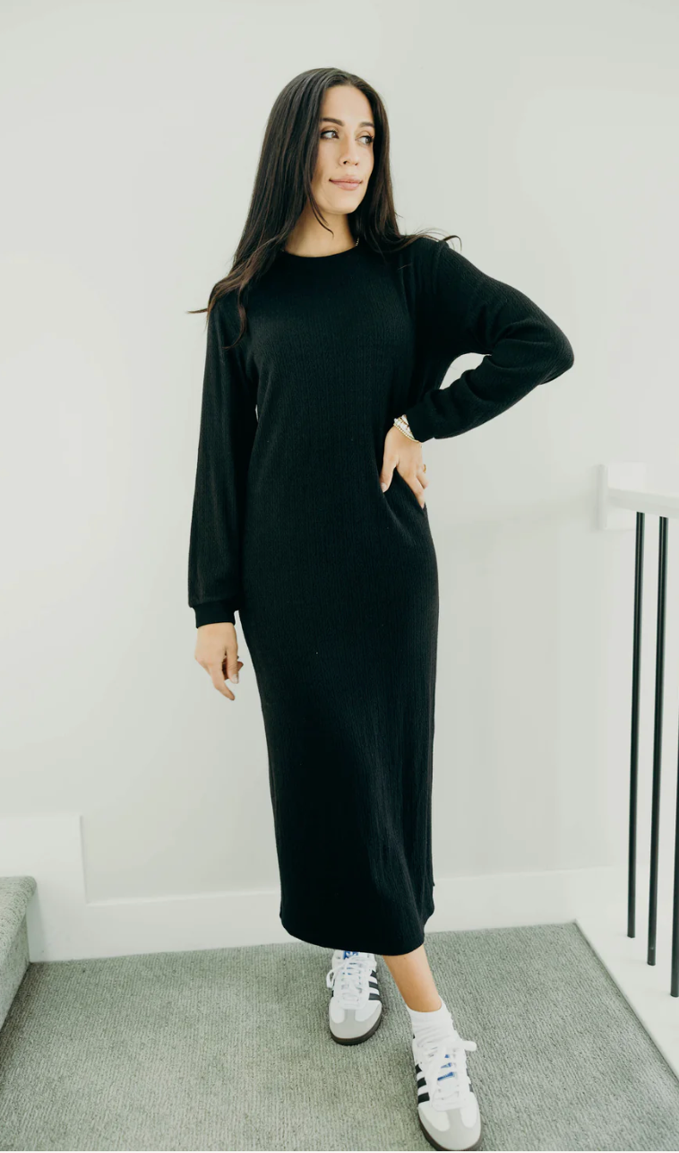 Arden Black LS Midi Dress
