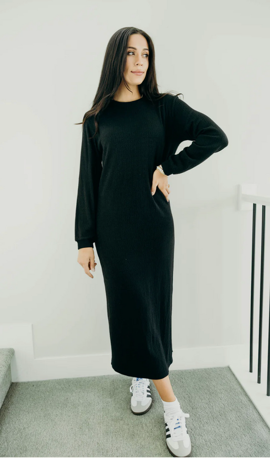 Arden Black LS Midi Dress