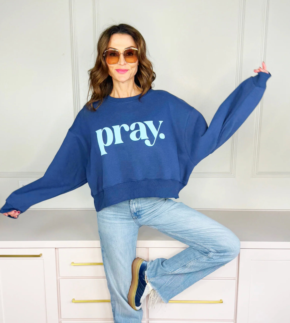 PRAY Blue Cropped Crewneck
