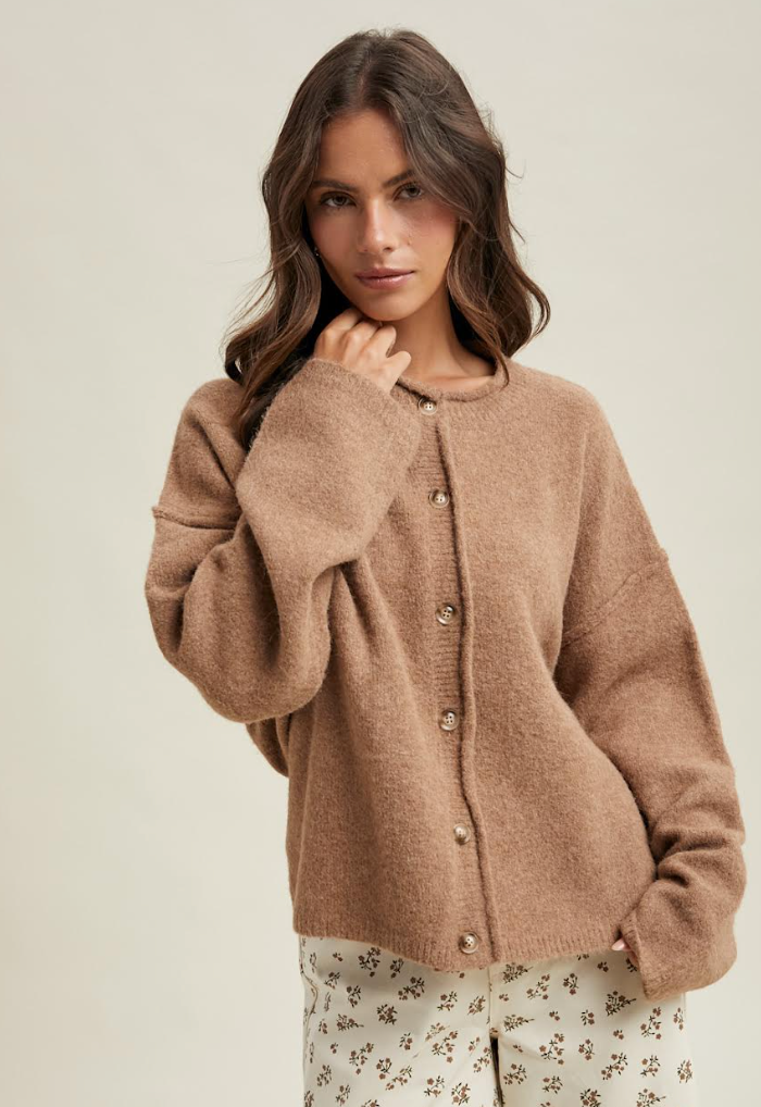 Mocha Oversized Button Sweater