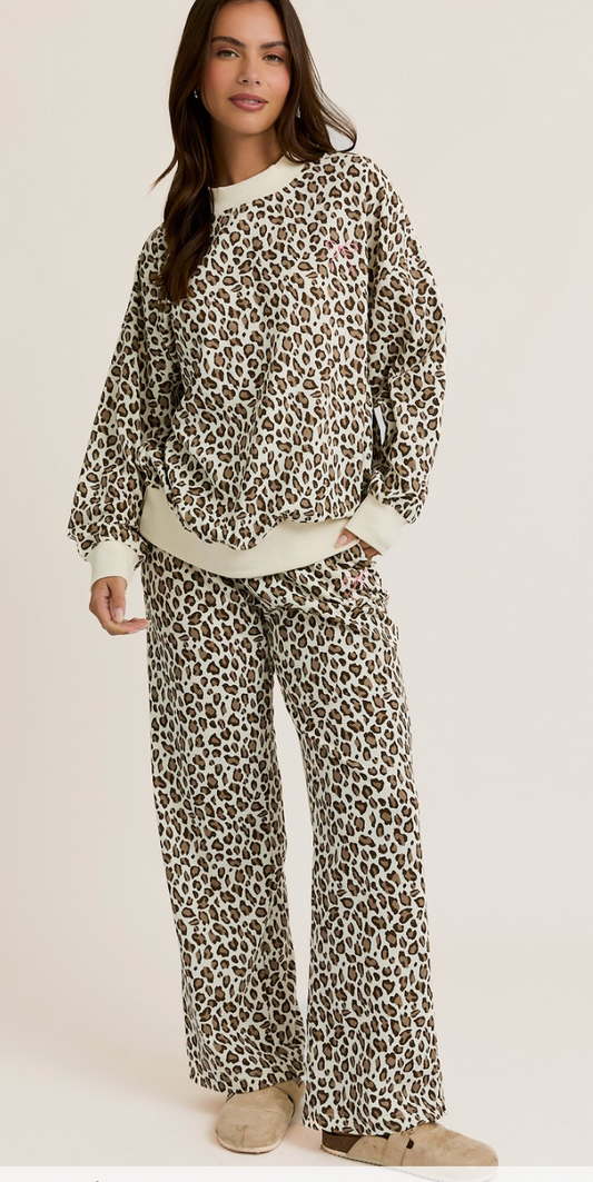 Cream Leopard Bow Sweat Set