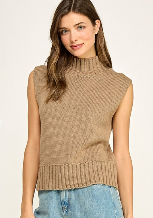 Taupe Mock Neck Sleeveless Top