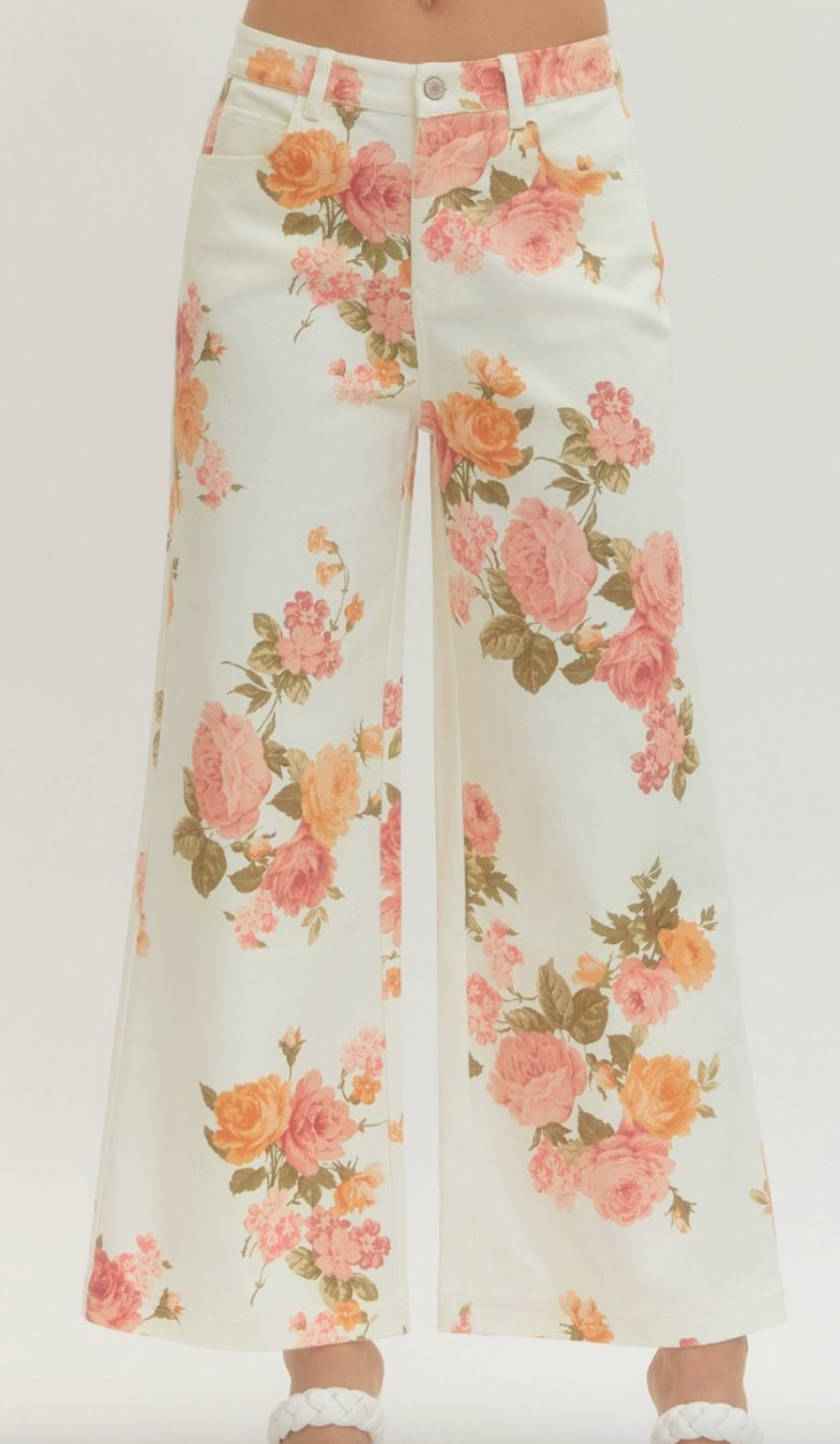 Floral Print Wide Leg Pants