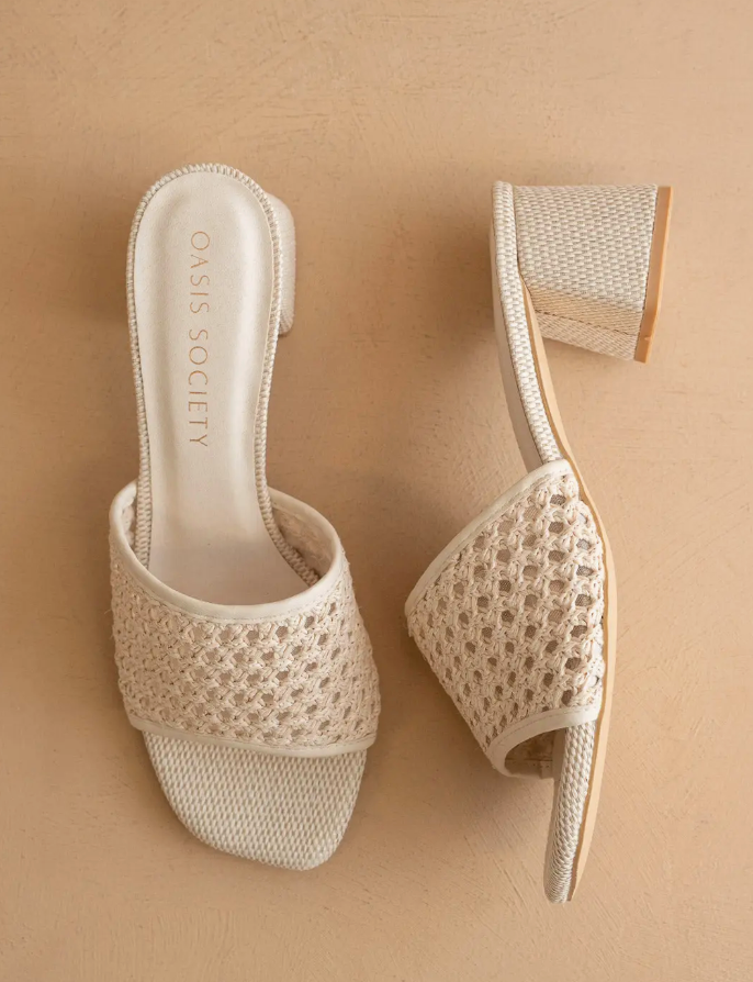 Ivory Open Toe Block Heel
