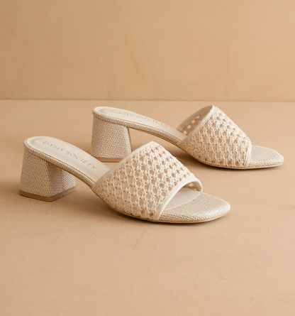 Ivory Open Toe Block Heel