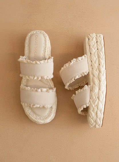 Cream. Ruffle Platform Sandal