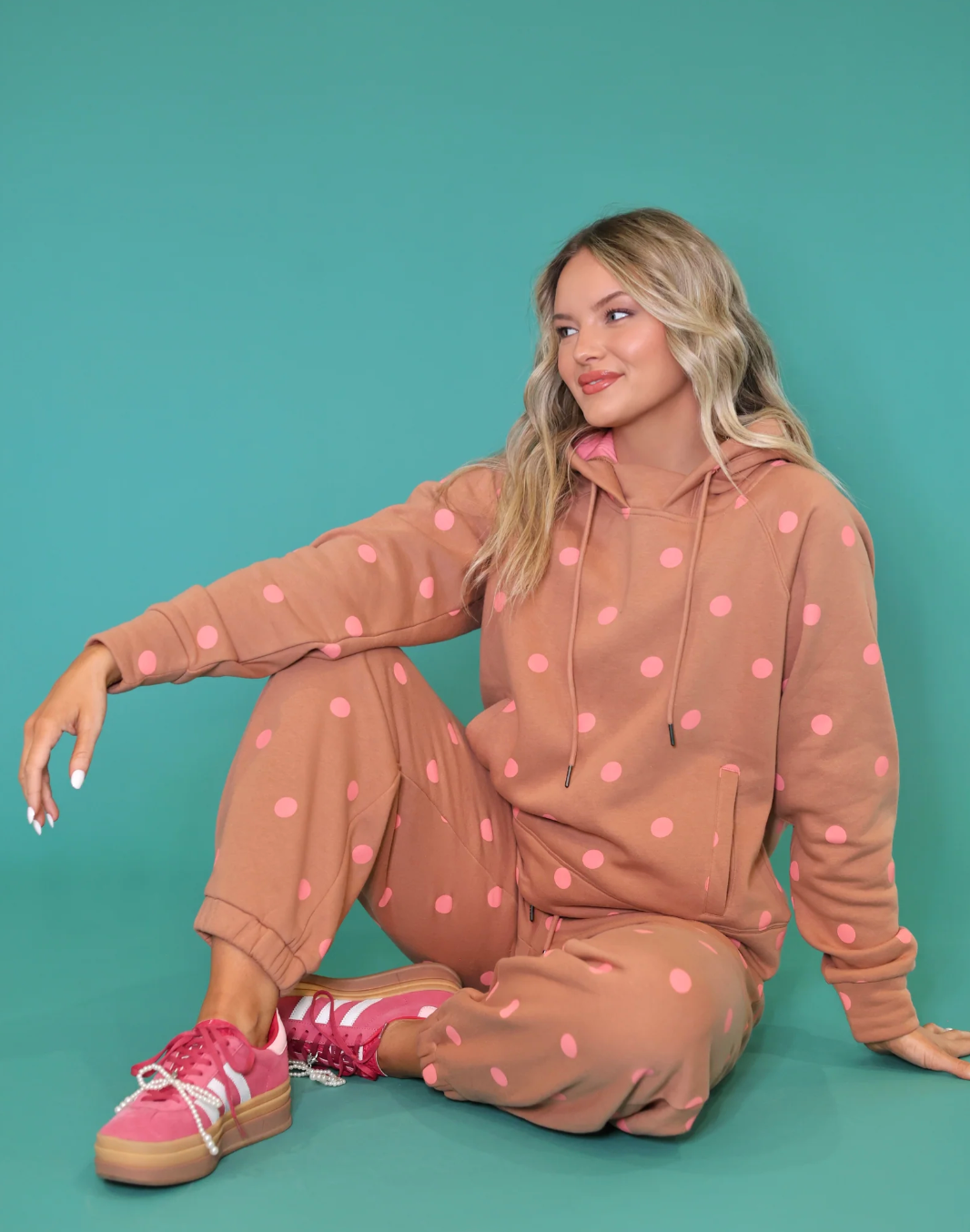 Brown + Pink Polka Dot Hoodie