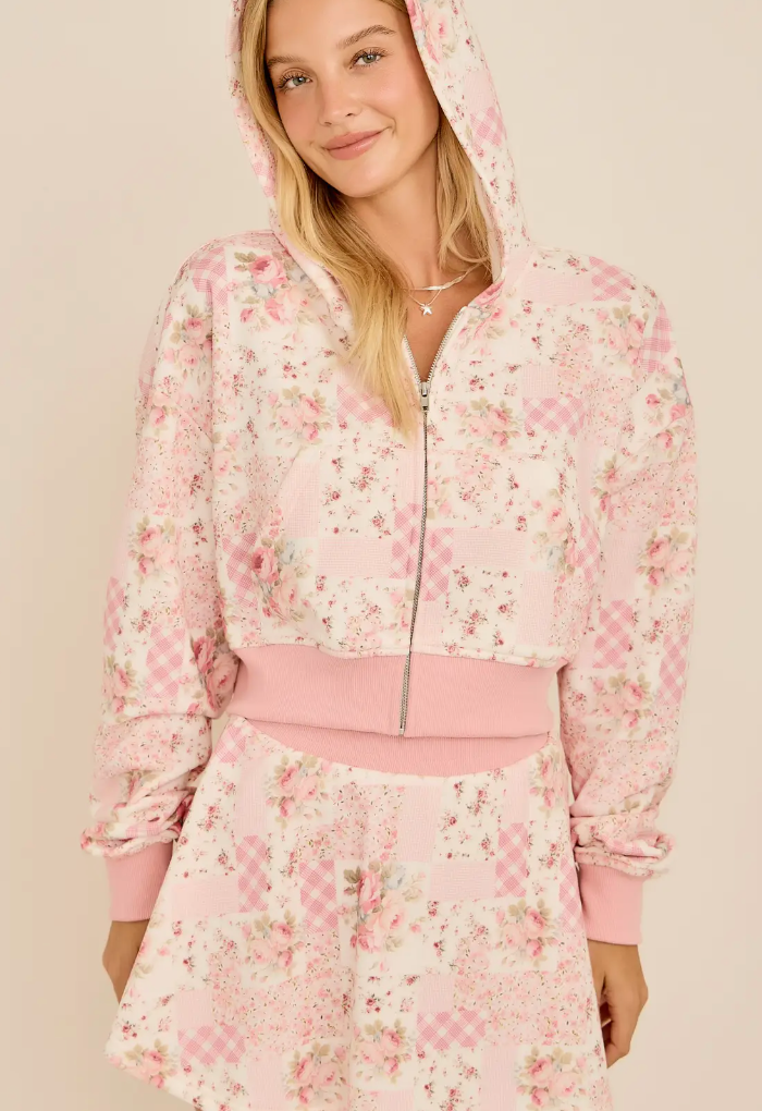 Ditsy Floral Patchwork Hoodie + Skort Set