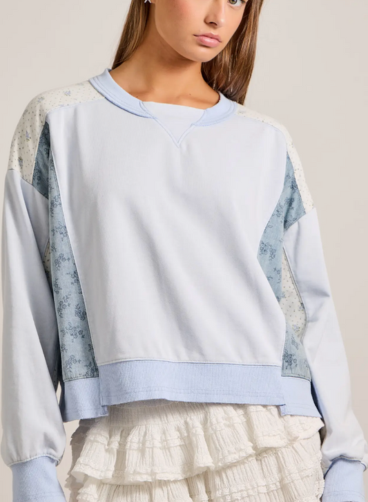 Blue Patchwork Crewneck
