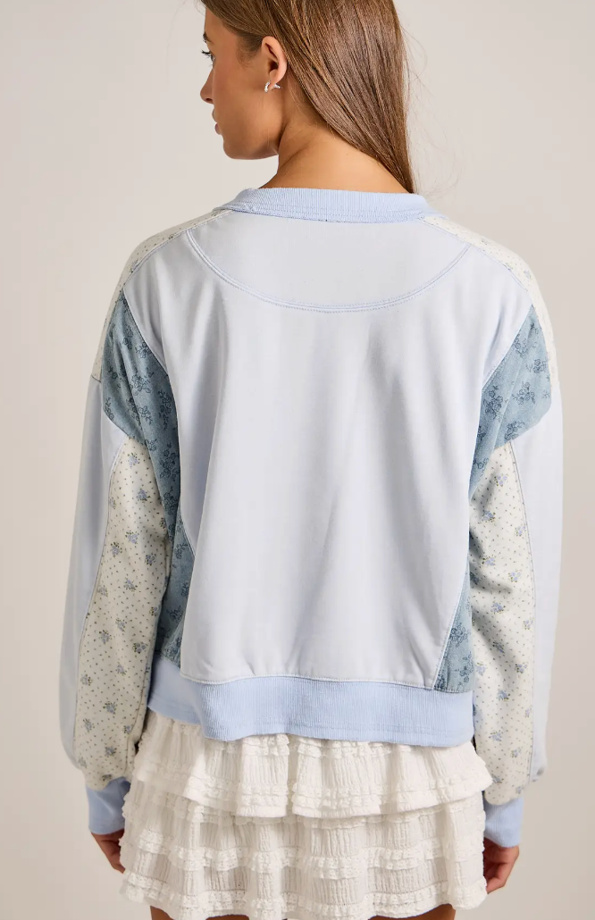 Blue Patchwork Crewneck