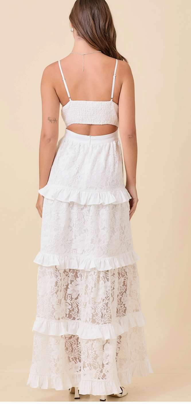 Lace Tiered White Maxi Dress