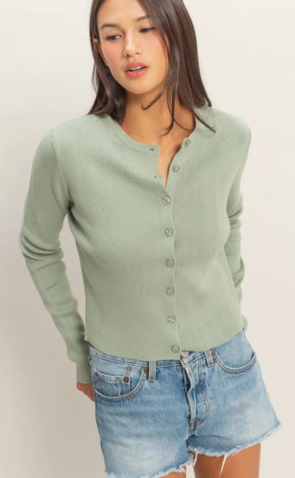Sage Ribbed Button Cardigan