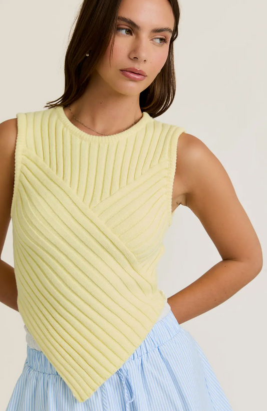 Yellow Scarf Hem Sleeveless Sweater