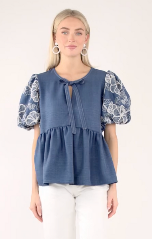 Denim Puff Sleeve Blouse