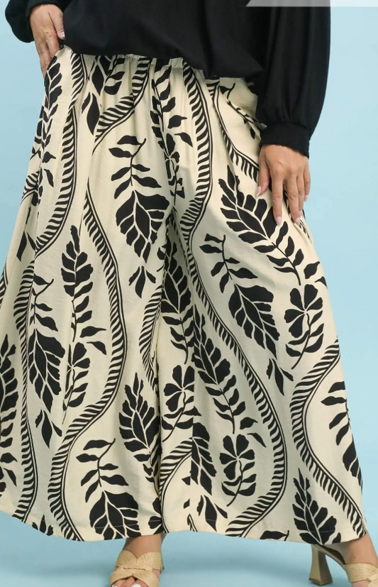 Cream + Black Floral Wide Leg Pants