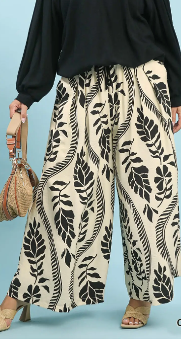 Cream + Black Floral Wide Leg Pants