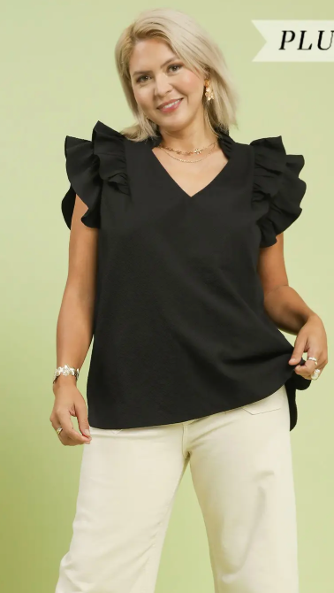 Black Ruffle Sleeve Blouse