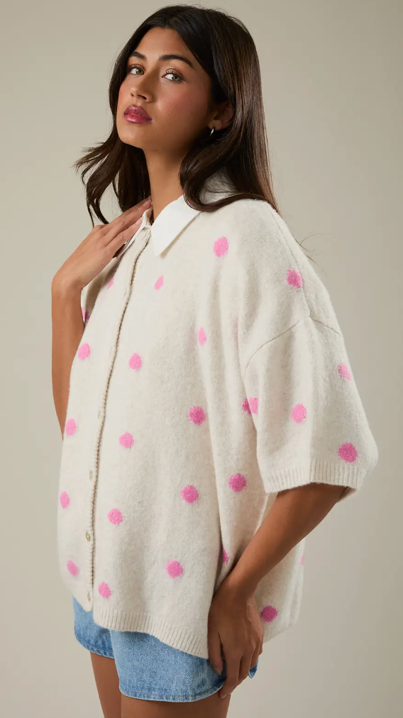 Cream + Pink Dot SS Sweater