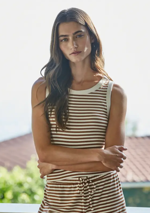 Ivory + Camel Striped Tank