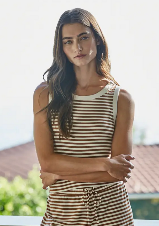 Ivory + Camel Striped Tank