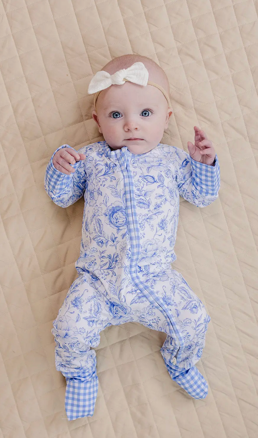 Blue Floral Bamboo Convertible Onesie