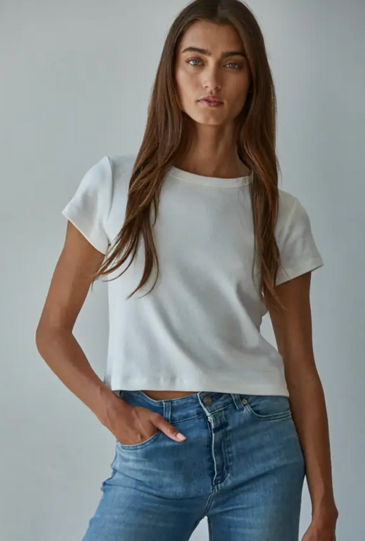 White Round Neck Basic Tee