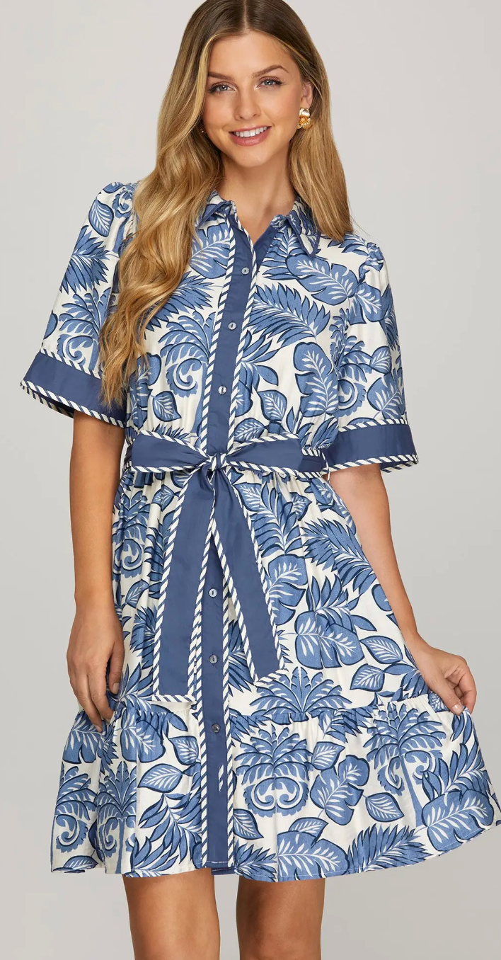 Blue Agave Floral SS Dress