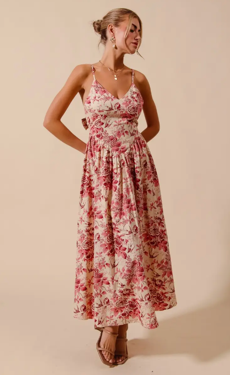 Rust Combo Floral Midi Dress