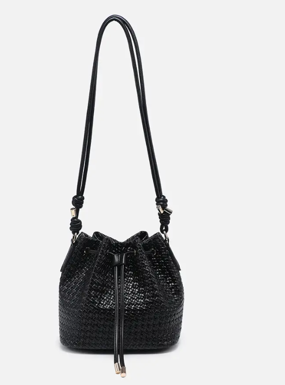 Black Faux Leather Bucket Bag