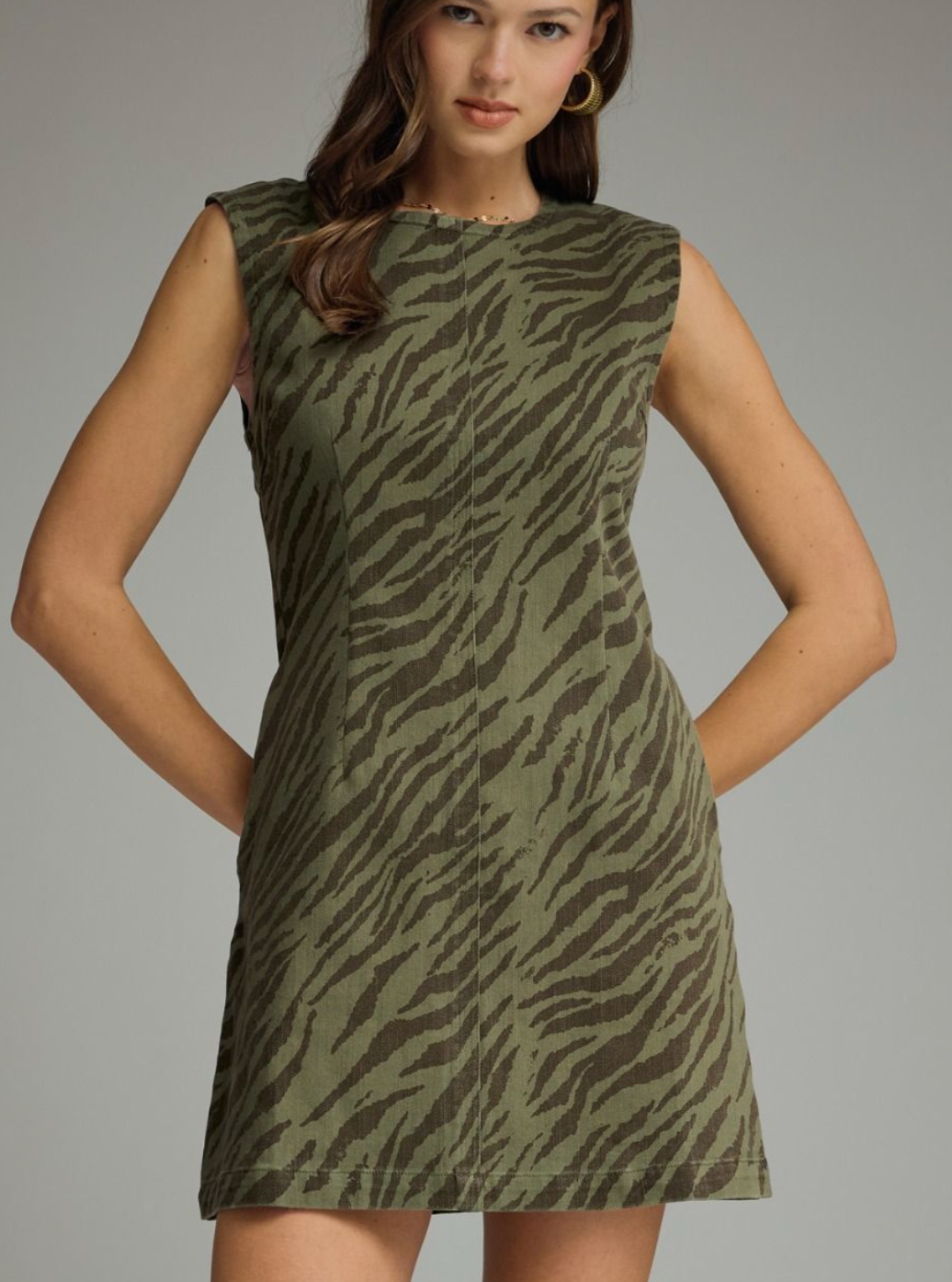 Olive Zebra Sleeveless Dress